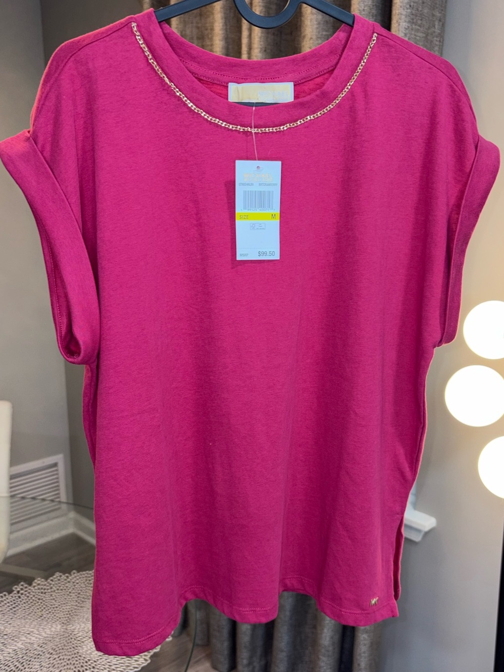 Michael Kors Short Sleeve Crewneck Top in Fuchsia Pink